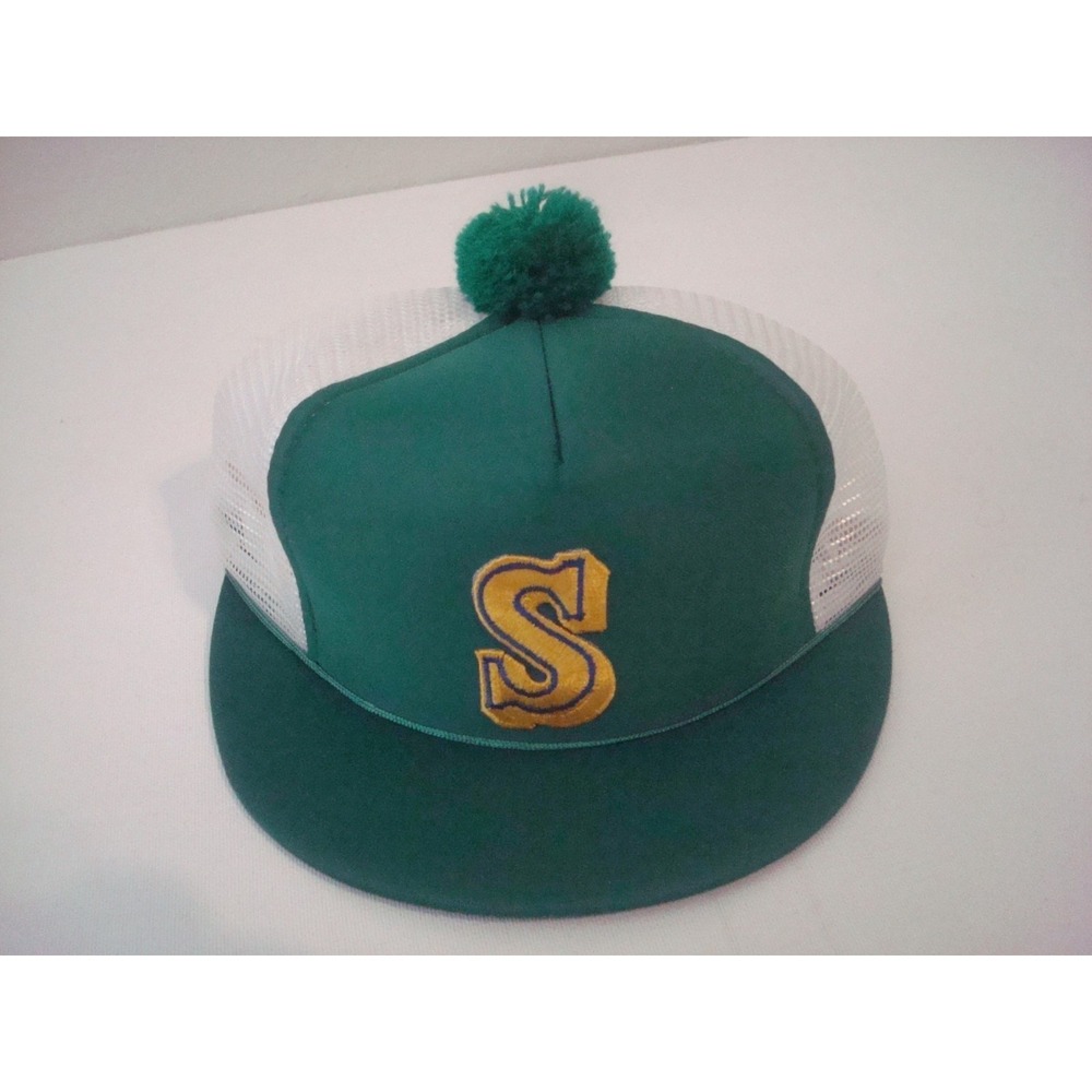 WOEMNS SEATTLE MARINERS POM  TRUCKER SNAPBACK‎ 90S HAT CAP VINTAGE DEADSTOCK S3